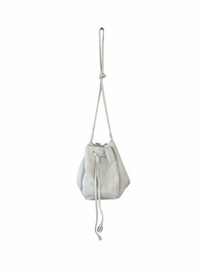 REBECCA Women’s Light Gray Suede Tassel Drawstring Pouch Handbag Purse Bag